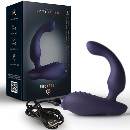 ROCKS-OFF - NOVA SOVEREIGN OPLAADBARE PROSTAAT- EN PERINEUMMASSAGER 16 FUNCTIES BLAUW