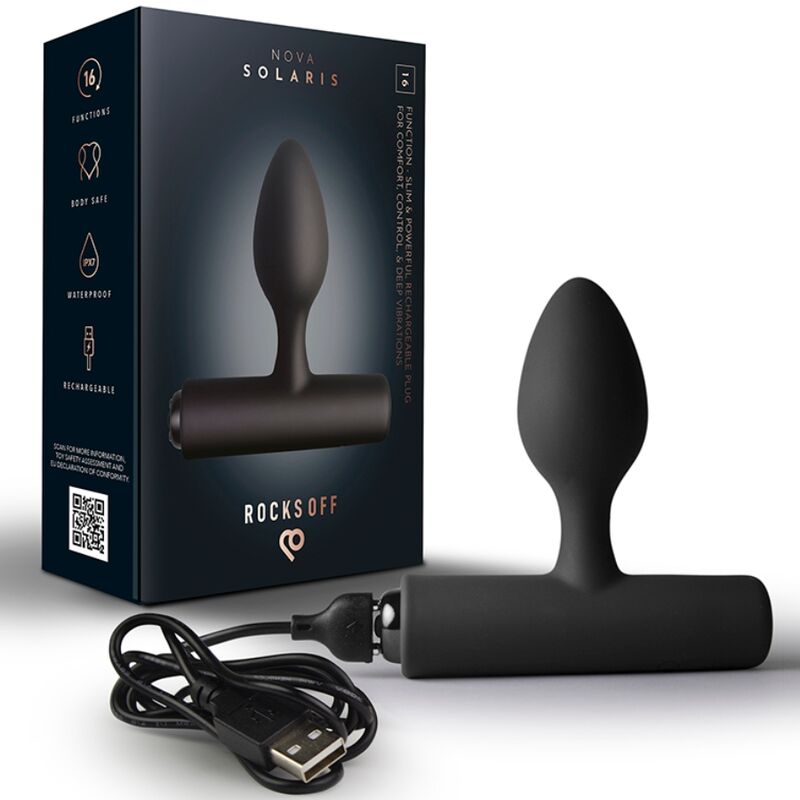 ROCKS-OFF - NOVA SOLARIS OPLAADBARE SLANKE & KRACHTIGE ANALE PLUG 16 FUNCTIES ZWART