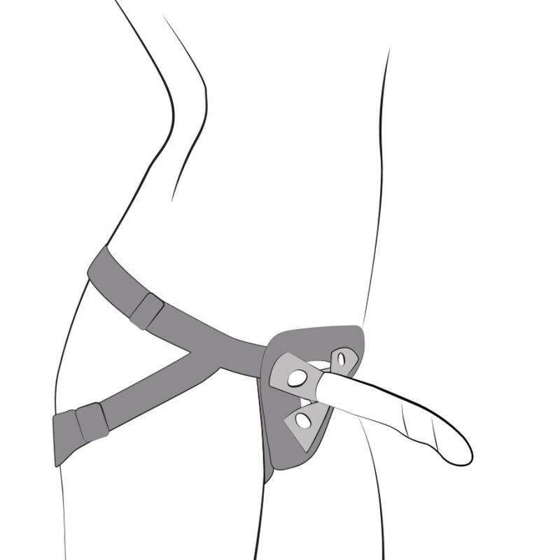 ROMP - PICCOLO HARNAS + SILICONEN DILDO MET DRIEKLEURIGE ZUIGNAP 14 CM
