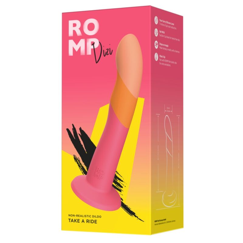 ROMP - DIZI SILICONEN DILDO MET ZUIGNAP DRIEKLEURIG 18 CM