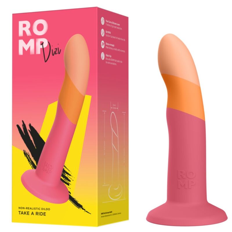 ROMP - DIZI SILICONEN DILDO MET ZUIGNAP DRIEKLEURIG 18 CM