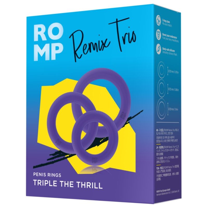 ROMP - REMIX TRIO SET VAN 3 PAARSE SILICONEN PIEMELRINGEN