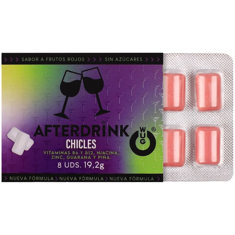 WUG After Drink – De functionele kauwgom die je helpt om na een avondje uit weer energie op te doen. BLISTER VAN 8 STUKS