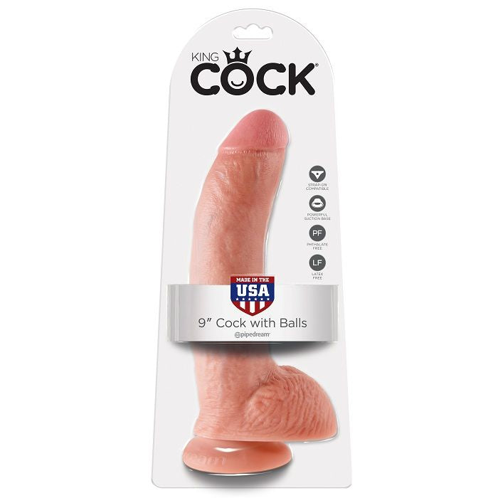 KING COCK - 9 DILDO HUIDSKLEUR MET BALLEN 22.9 CM