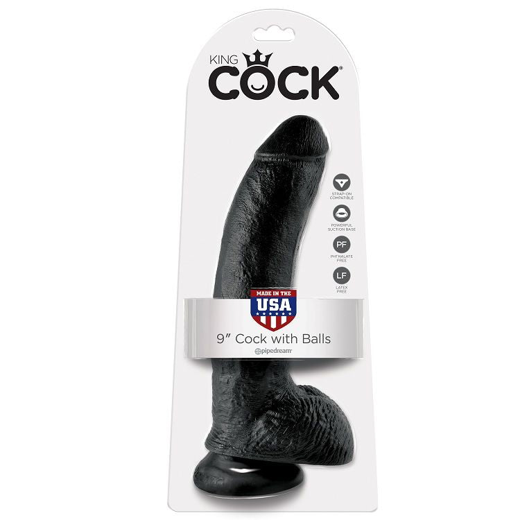 KING COCK - DILDO ZWART MET BALLEN 22.9 CM