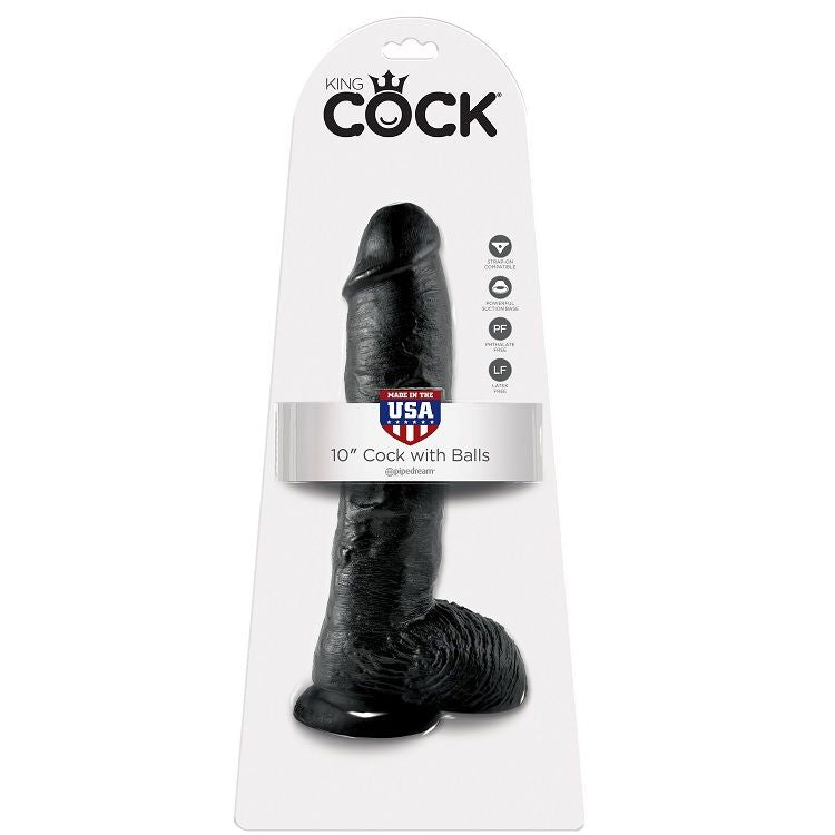 KING COCK - DILDO ZWART MET BALLEN 25,4 CM