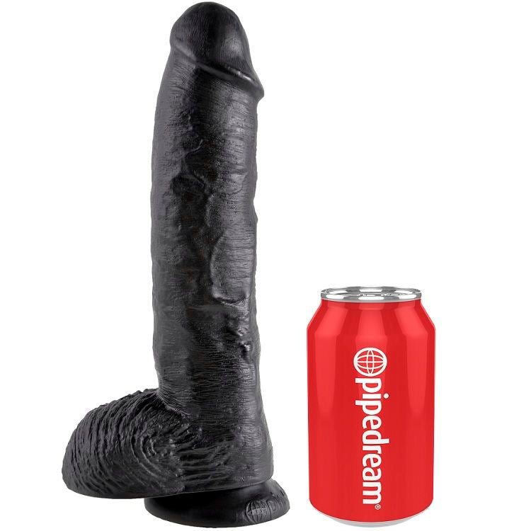 KING COCK - DILDO ZWART MET BALLEN 25,4 CM