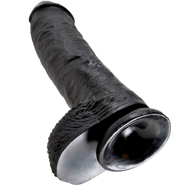 KING COCK - DILDO ZWART MET BALLEN 25,4 CM
