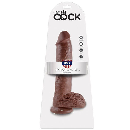 KING COCK - 10 DILDO BRUIN MET BALLEN 25,4 CM