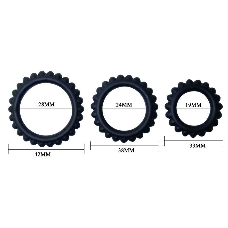 BAILE - TITAN SET 3 STUKS PIEMELRING ZWART 2.8 + 2.4 + 1.9 CM