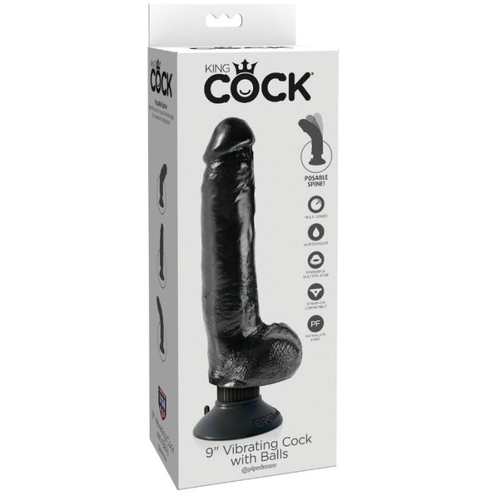 KING COCK - 23 CM VIBRERENDE PIEMEL MET BALLEN ZWART