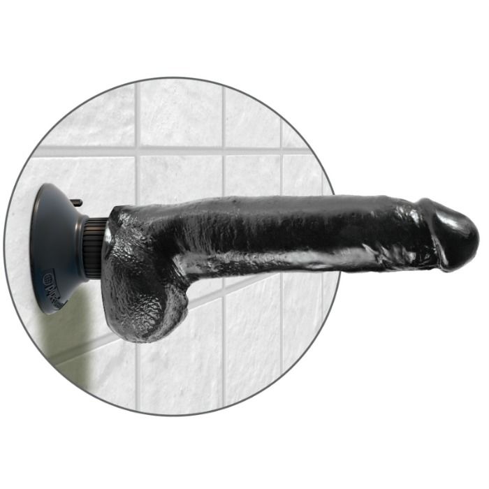 KING COCK - 23 CM VIBRERENDE PIEMEL MET BALLEN ZWART