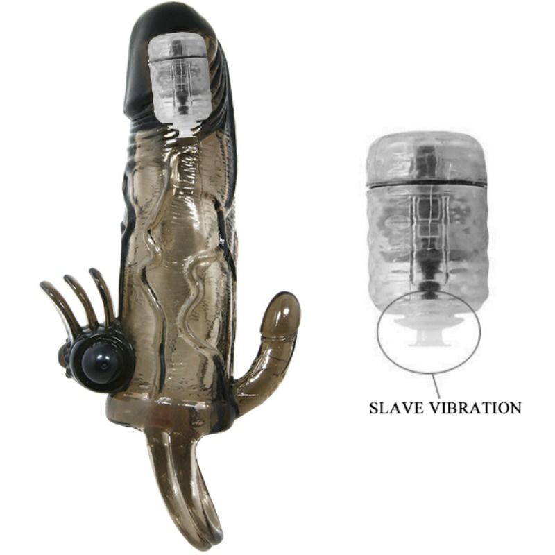 BAILE - BRAVE MAN PENISHOES MET CLITORIS- EN ANALE STIMULATIE DUBBELE KOGEL ZWART 16,5 CM