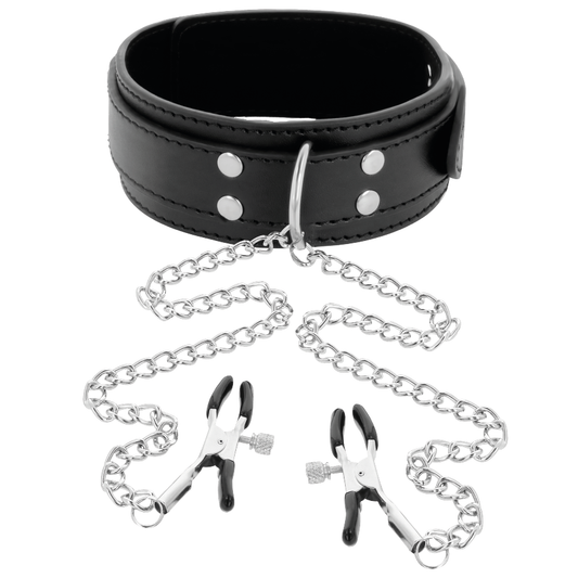 DARKNESS - HALSBAND MET NIPPELKLEMMEN ZWART