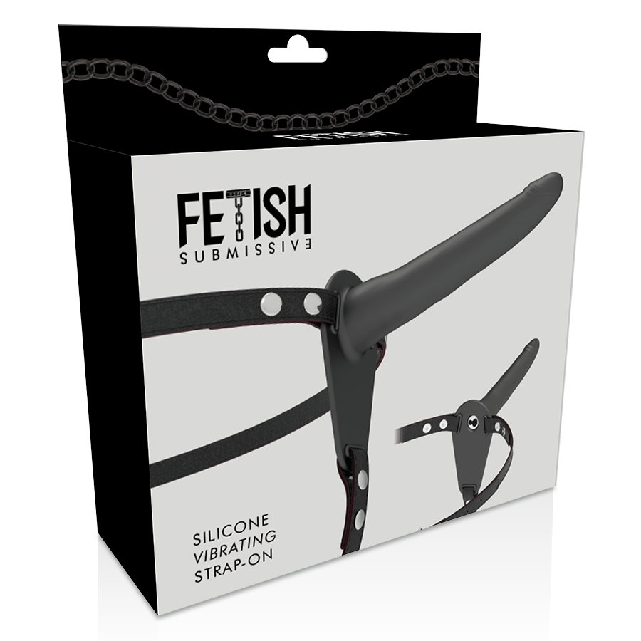 FETISH ONDERDANIG TUIGJE - ZWARTE SILICONEN VIBRATOR 15 CM