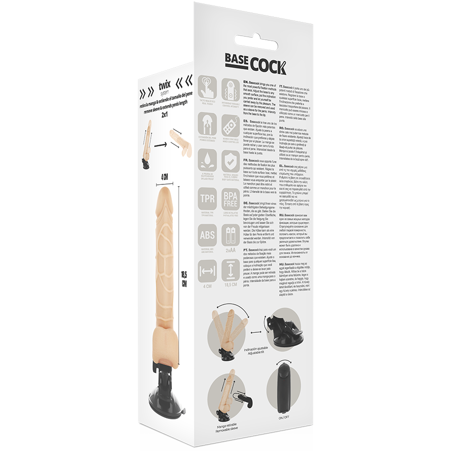BASECOCK - REALISTISCHE VIBRATOR AFSTANDSBEDIENING HUIDSKLEUR 18,5 CM -O- 4CM
