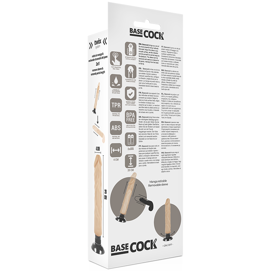 BASECOCK - REALISTISCHE VIBRATOR 2-1 NATUURLIJK 20 CM -O- 4 CM
