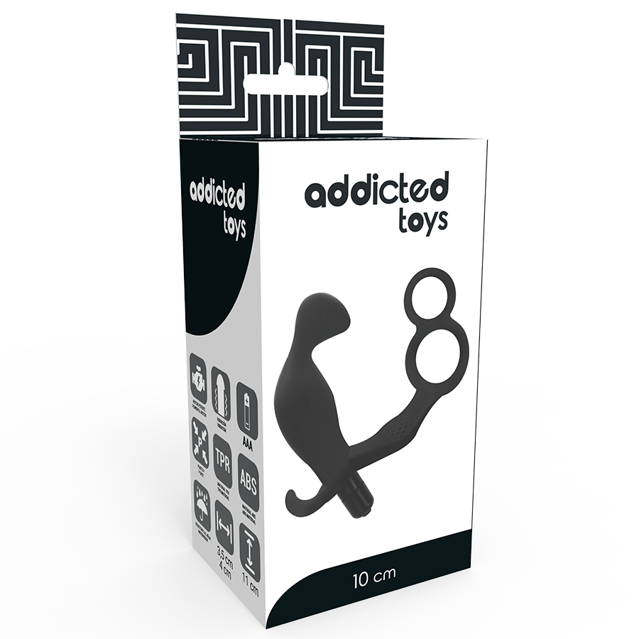 ADDICTED TOYS - BUTTPLUG MET DUBBELE PENISRING EN BALZAK ZWART