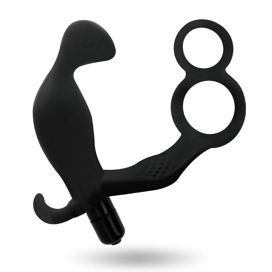 ADDICTED TOYS - BUTTPLUG MET DUBBELE PENISRING EN BALZAK ZWART