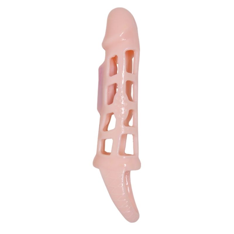 BAILE - PENISVERLENGER HOES MET VIBRATIE EN NATUURLIJKE STRAP 13,5 CM