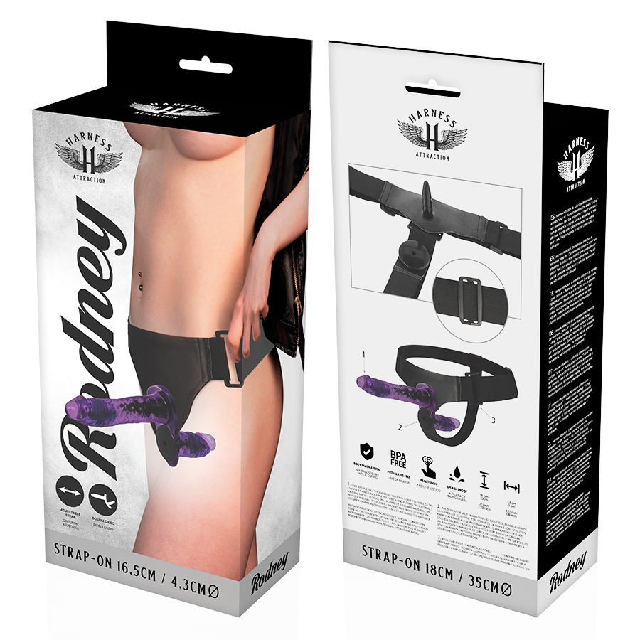 HARNESS ATTRACTION - RODNEY DUBBELE PENETRATI E VIBRATOR 18 CM -O- 3.5 CM