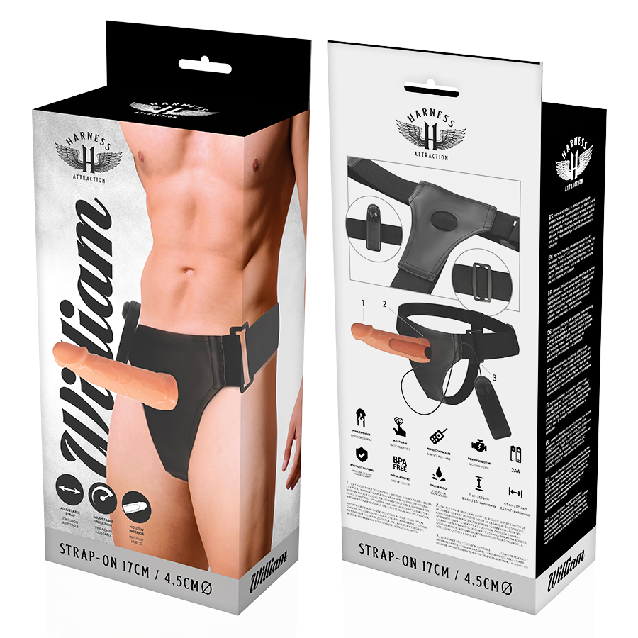 HARNESS ATTRACTION - WILLIAN HOLLOW HARNAS MET VIBRATOR 17 CM -O- 4.5 CM
