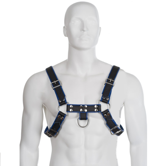 LEREN BODY - BLAUW EN ZWART LEREN HARNAS BORST BULLDOG