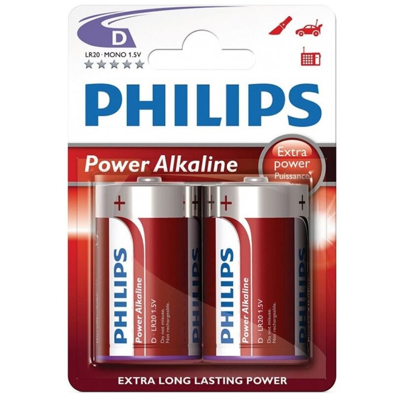 PHILIPS - POWER ALKALINE BATTERIJ D LR20 PAK 2