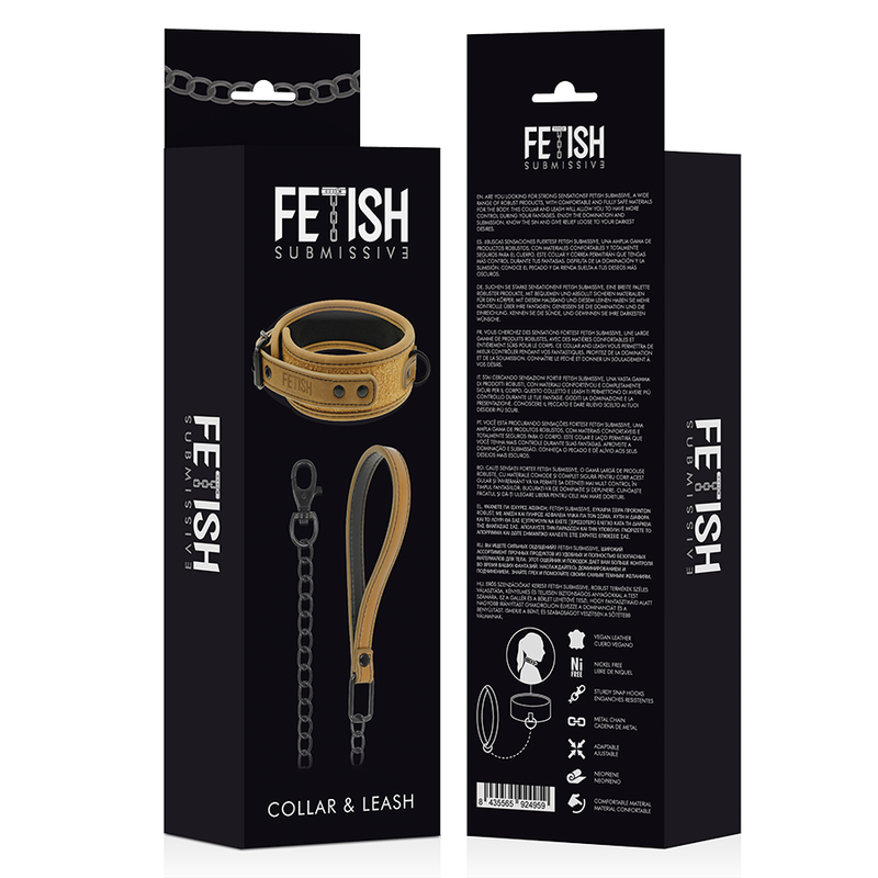 FETISJ SUBMISSIEF OORSPRONG - NEOPREEN GEVOERDE HALSBAND MET KETTING