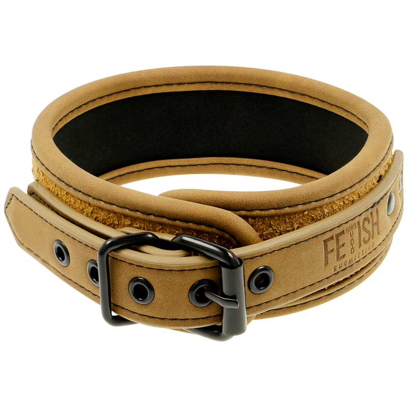 FETISJ SUBMISSIEF OORSPRONG - NEOPREEN GEVOERDE HALSBAND MET KETTING