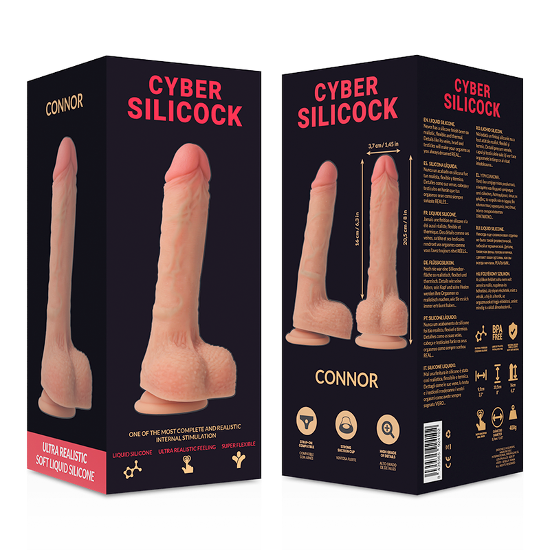 CYBER SILICOCK - STRAP-ON CONNOR VLOEIBAAR SILICOON MET 3 RINGEN GRATIS 20,5 CM -O- 3,7 CM