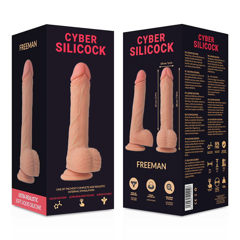 CYBER SILICOCK - STRAP-ON FREEMAN VLOEIBAAR SILICOON MET 3 RINGEN GRATIS 20 CM -O- 3.8 CM