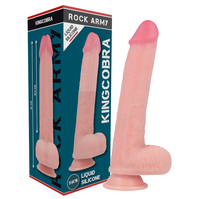 ROCKARMY - ARN S + VLOEIBARE SILICONEN DILDO PREMIUM KINGCOBRA 24 CM -O- 4,77 CM