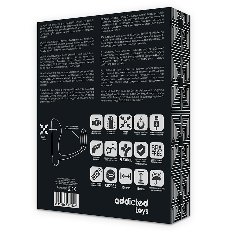 ADDICTED TOYS - PENISRING MET AFSTANDSBEDIENING ANALE PLUG ZWART OPLAADBAAR